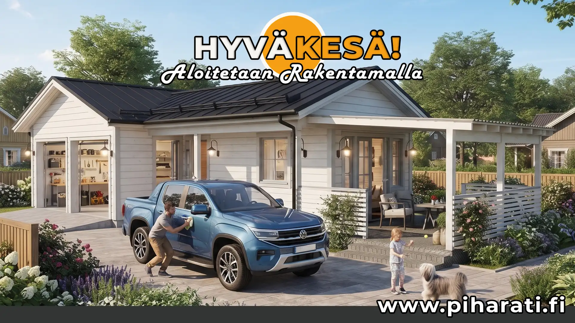 Kahden auton autotalli L-rakenne, autotallivaja